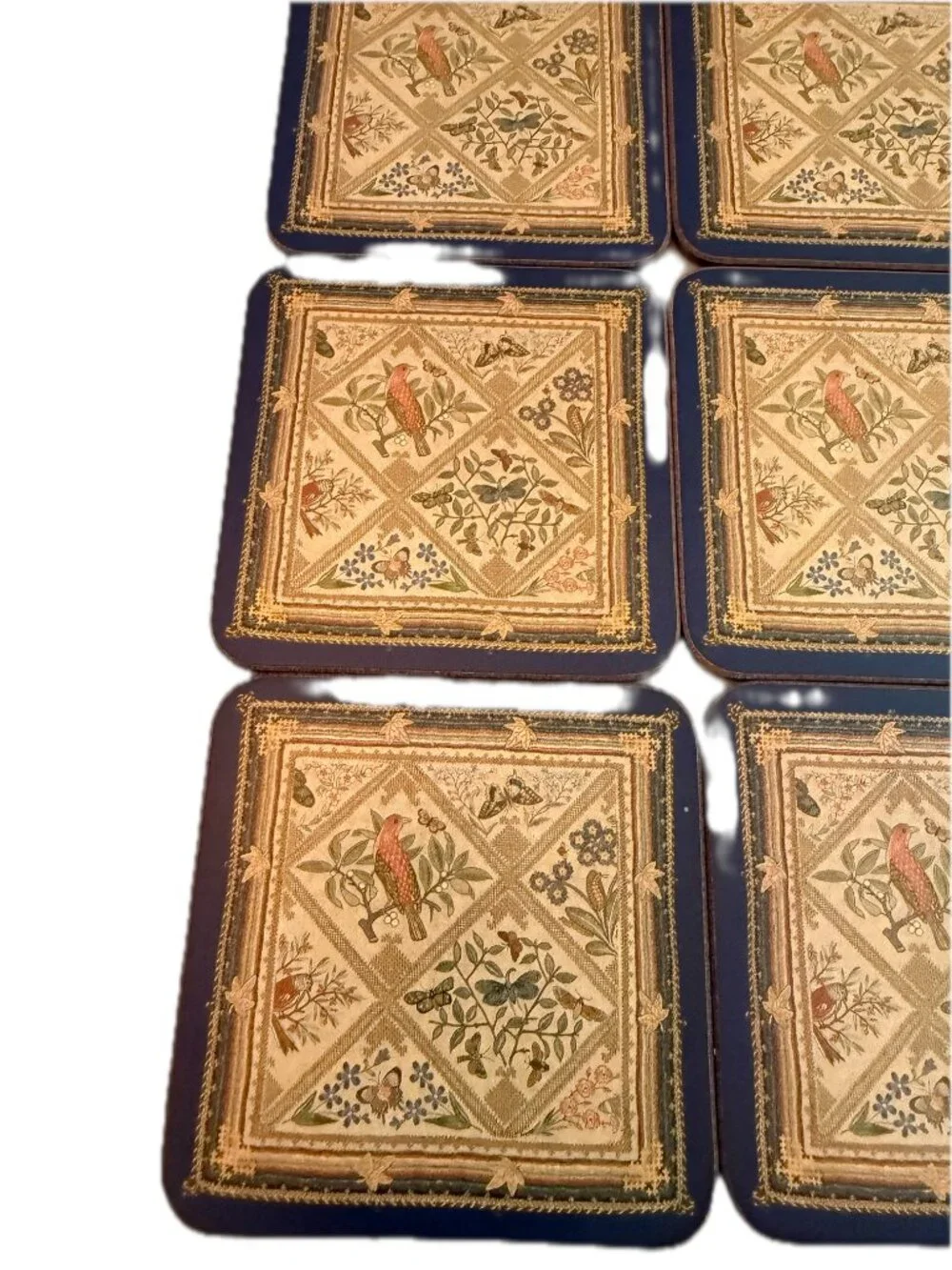 Pimentel Navy Gold Tapestry Bird Coasters Set of 6 Boxed Housewarming Women's